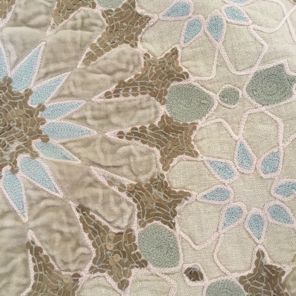 Pottery Barn 18X18 Sequined Cream With Light Blue Pillow Cases Covers Lot of 2 - Picture 3 of 4